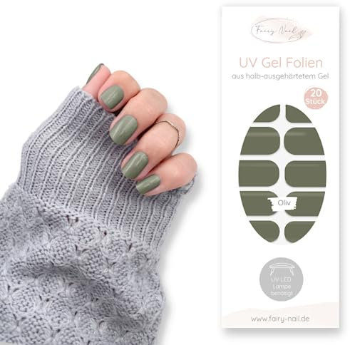 Fairy Nail UV Nagelfolien selbstklebende Gelfolien halb ausgehärtet 20 Stück Nailwraps Nagellackstreifen zum aufkleben (Grün)