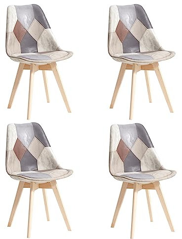 EGOONM 4er Set Skandinavischen Esszimmerstühlen, Gepolstert, Retro-Stühle, Moderne Küchenstühle mit Pu-Leder überzogen (Grau)