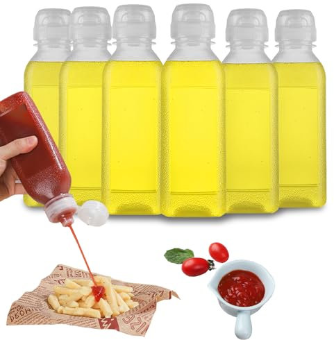 RAMFIYN Condiment Squeeze Bottles for Sauces 10oz With Flip Top, Hot Sauce Bottles With Caps For Oil, Camping Condiment Containers BBQ Sauce, Oil Bottles- 6 pcs, 10oz