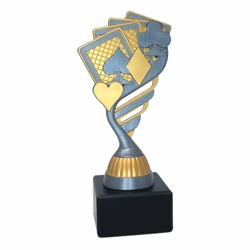 Generico Trofeo Carte Poker, Bridge, Blackjack, Burraco in ABS con Base in Marmo Completo di targhetta Personalizzata (Altezza 16cm)
