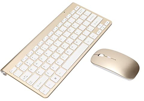 Akozon Kabellose Tastatur, Computertastatur mit UV-Beschichtung (Gold)