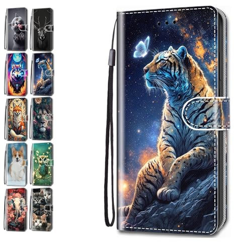 Flip Case for iPhone SE (2022) / SE 2020/8 / 7 Animal Print Pattern Design with Card Holder Leather Wallet Phone Cover for Girls Boys Women Men - Tiger Butterfly