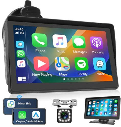 Hodozzy Wireless Apple Carplay Android Auto Screen,Car Stereo 7 Inch HD Touch Screen for Car Portable Navigation Car Radio Audio Receiver with Bluetooth,GPS,Mirror Link,Voice Control,FM+Backup Camera