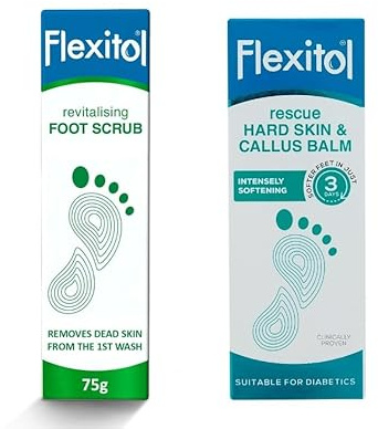 Flexitol Bundle Revitalising Foot Scrub 75g + Flexitol Rescue Hard Skin and Callus Balm 56g (pack of 2)
