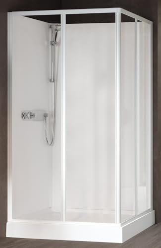 Novellini Media Glass A Standard 100x80 cm Cabina Doccia Multifunzione Apertura 2 Ante Scorrevoli Montaggio Angolo Destro Sinistro Miscelatore Meccanico Vetro Trasparente Profilo Bianco Altezza 210cm