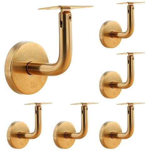 QLoztyse Stair Railing Bracket - Extended Neck Handrail Brackets for Indoor Stairs Heavy Duty Hand Rail Banister Hardware for Stairways and Staircase 6 Pack (Movable Flat Parts)
