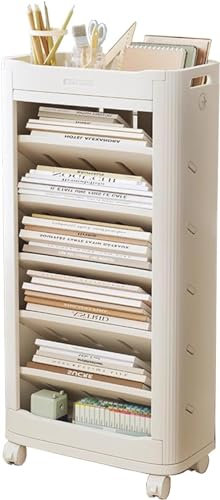 Bücherregal mit 6 Ebenen, mobiles Bücherregal mit Rollen, Schreibtisch-Organizer für Bürobedarf mit Rollen, für Büro, Wohnheim, Klassenzimmer, Kinderzimmer, Weiß, Bücherregale für Kinder, Studenten