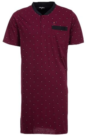 Henry Terre Nachthemd Herren Kurzarm Raute Brusttasche Knopfleiste Größe M-3XL, Farbe:Bordeaux, Größe:L