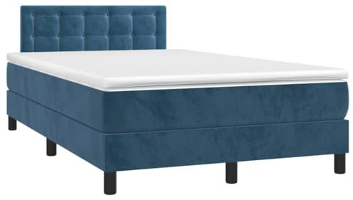 vidaXL Boxspringbett, Bett mit Matratze LED Kopfteil, Bettgestell mit Lattenrost, Polsterbett Doppelbett für Schlafzimmer, Dunkelblau 120x190cm Samt