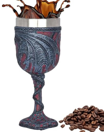 TUJOBA Copa de cáliz de vino de dragón medieval, cáliz de vino de dragones de San Valentín, Copa de vino con copa de amor con forma de corazón de dragón doble, San Valentín Dragones Vino Cáliz para