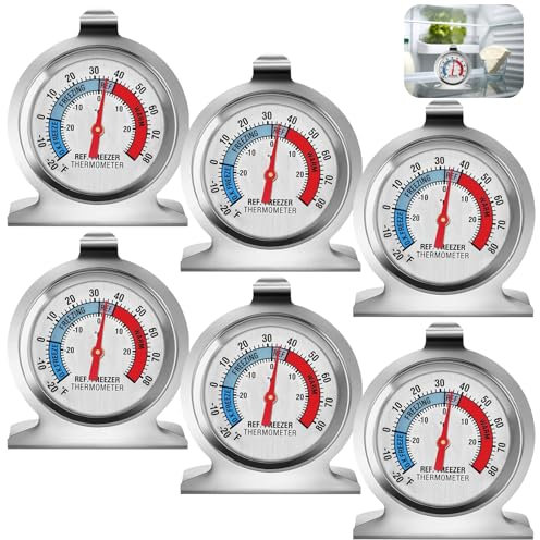 6 Stück Kühlschrank-Thermometer: Digitale Gefrierschrankthermometer mit Haken und Stände, Wasserdicht Gefrierschrank Thermometer, Max Min Rekord Funktion Perfekt