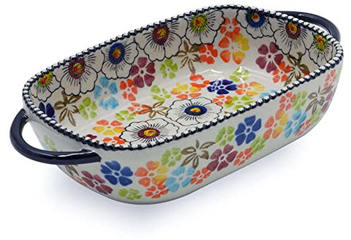 Ceramic Baking Dish For Oven, Small Casserole Dish With Handles, Ceramic Oven Bakeware-colored flowers B-rectangle 700ml