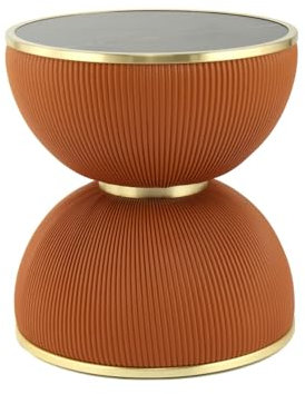 Qiyano Beistelltisch Palila Orange - Eisengestell mit PU Stoffbezug & Steinplatte - Stilvoll & Vielseitig, Wohnzimmer, Schlafzimmer, Couch