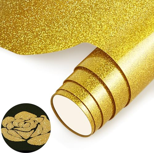 NANAPLUMS Plotterfolie Textil, Glitzer 3D-Puff-Vinyl- 30,5 x 100 cm Puff HTV Vinylrolle für T-Shirts, 3D-Puff-Hitzetransfer-Vinyl, Glitzer Gold