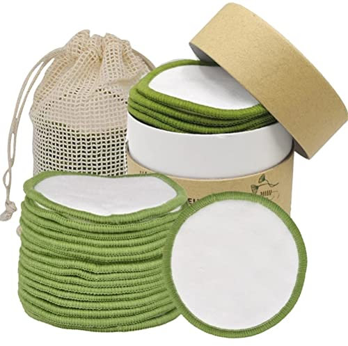 Reusable Bamboo Cotton Makeup Remover Pads Deep Cleansing Washable Rounds for Eyes Face Lips with Laundry Bag Storage Box (b)