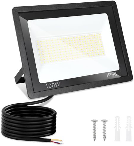 Jiubiaz LED Strahler Außen 100w, 3000K/4000K/6500K LED Strahler Dimmbar, Superhell LED Fluter Flutlichtstrahler, IP66 Wasserdicht LED Scheinwerfer Aussenstrahler für Hof, Garten, Garage(1 Stück)