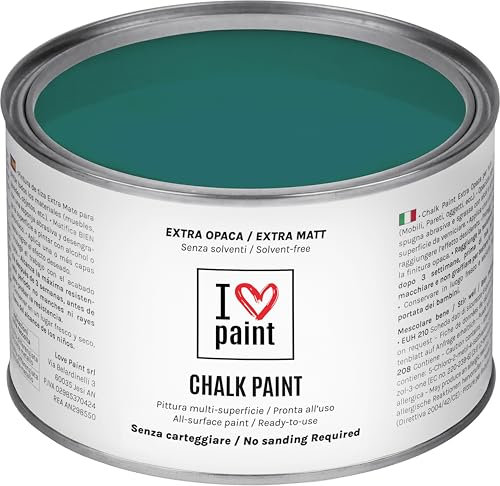 I LOVE CHALK PAINT Colore Ottanio 375 ml - Senza Carteggiare Colora Mobili, Pareti e Oggetti - Senza solventi e formaldeide – Inodore a base di acqua