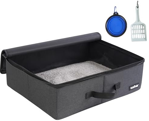 apollo walker Tragbare Katzentoilette mit Reißverschluss, wasserdichte Tasche, zusammenklappbare Katzentoilette für Katzen, mit Reißverschluss Deckel und Griff, kein Auslaufen, kein Geruch, einfach zu