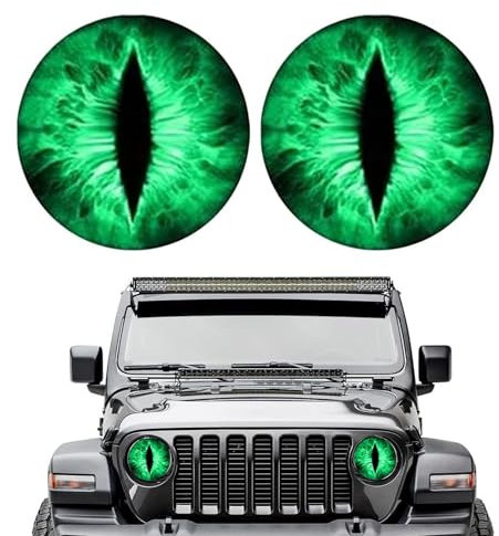 MisFun Auto Aufkleber, Beast Eyes Headlight Decals, Beast Eyes Scheinwerfer Autoaufkleber, 3D Stereo Augen Scheinwerfer Auto Sticker Runde Scheinwerfer Augen Aufkleber Auto, für Fast Alle Autos(Grün)