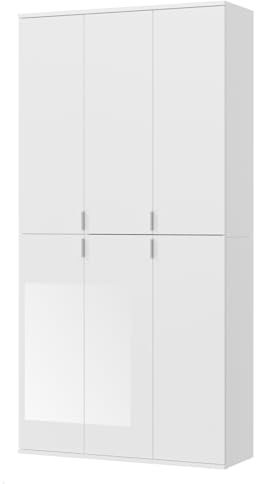 Inn.Furn Garderobenschrank weiß Hochglanz Mehrzweckschrank Kleiderschrank Schuhschrank 15 Fächer viel Stauraum 91 x 193 cm SystemX