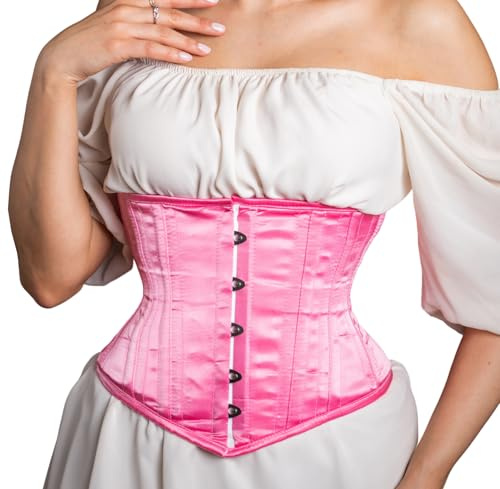 Baby Pink Corset Waspie Waist Trainer Double Steel Boned Heavy Duty Satin Corset Baby Pink Women's Satin Corset (UK, Alpha, M, Regular, Regular, Baby Pink)