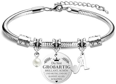 HEYEJET Du Bist Großartig Armband Damen Initiale Buchstabe Personalisierte Silber A-Z Buchstabe Armband Ein Inspirierendes Armband Das Geburtstags Geschenk für Frauen Mädchen Sie Freunde (A)