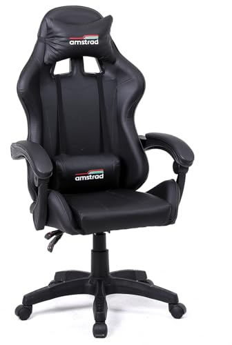 Amstrad AMS-800-DARK Fauteuil/Chaise de Bureau Gamer Coloris Noir - Coussin Lombaire & appuie tête