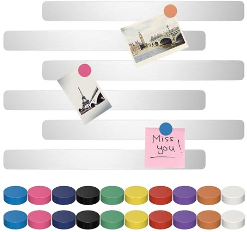 Chiluxendo 6 Stück Selbstklebende Magnettafel Klein, Pinnwand Magnetisch, Magnetleiste Selbstklebend, Magnetboard Büro, Magnet Board, Kleine Magnetleisten, Magnete Magnetwand mit 20 Stück Bunt Magnet
