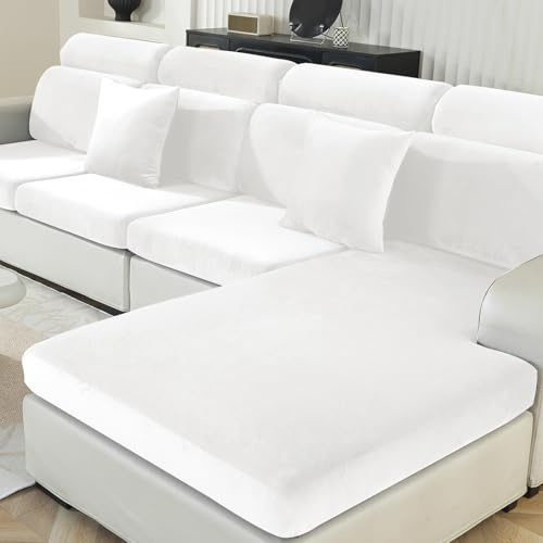 Ystyle Sofa Sitzkissenbezug Stretch, Elastischer Samt Sofa Sitzbezug rutschfest, Universal Sofaschoner Sitzfläche Waschbare, Sofakissen Bezug Wohnzimmer Sitzbank Bezug (3 Sitzer, Weiß)