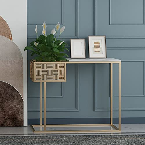 XAoSCd Glam Eisen Konsole Akzent Tisch Marmor Konsole Sofa Tisch Für Halle Mit 1 Grün Anlage Rahmen Veranda Tisch Nordic Eingang Schrank Schmiedeeisen Tür Corri,