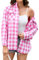 Stamain Chemise a Carreaux Rose Femme Chemise à Boutons à Manches Longue Country Top à Enrouler Décontracté Bureau Classique Fête avec Poches 2XL