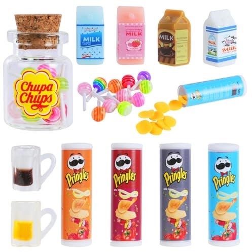 Aolso Miniature Food and Drink, 15PCS Play Kitchen Toys Accessories Set for Children Girls Boys Age 3+, Miniature Christmas Drinking Set for Christmas for 1:6 or 1:12 Dollhouse