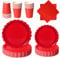 PYAILI Anniversaire Vaisselle de fete 96 Pièces Rouge Party Assiettes en Papier Set Assiettes de Fête Papier Tasses Serviettesr, pour Barbecue les Fêtes les Pique-niques -24 Invités