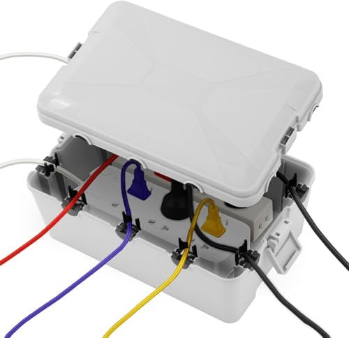 CROWNSHOP Weatherproof Electric Box for Outdoors 32 x 22 x 13 cm IP54 Weatherproof Outdoor Outlet Cover Extension Cord Covers Protect Outlet Plug Timer Power Strip Holiday Light (Grey)