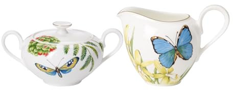 Villeroy & Boch Amazonia Anmut Milch- und Zucker-Set, Milchkännchen (200 ml) und Zuckerdose (350 ml), Serviergeschirr mit Blumendekor, Premium Porzellan, Mehrfarbig