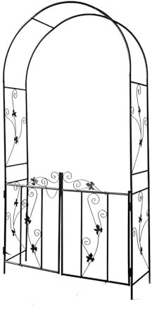 Generisch Gartenbogen Rankgitter Metall Mit Tür,Rosen Torbogen Spalier Für Kletterpflanzen,Rankbogen Kletterer,Rosenbogen Aus Rankgitter Rosenhilfe,HxBxT: 214 X 110 X 37 cm,Schwarz