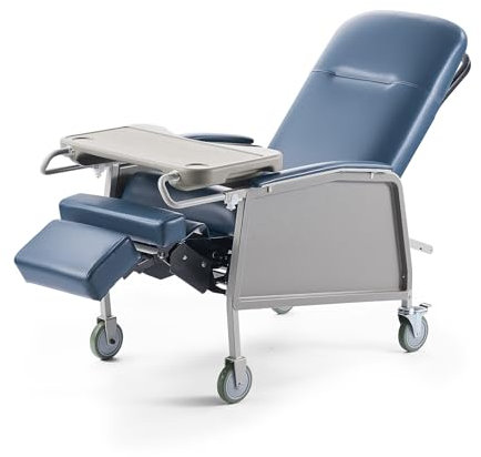 VEVOR Medizinischer Liegestuhl, mit 3 Liegepositionen, Geri-Stuhl mit 4 Rädern, weich gepolsterter Sitzfläche & abnehmbarem Tablett, ideal für Krankenhaus, Pflegeheim & häusliche Pflege
