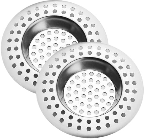 qisheng 2Pcs Stainless Steel Kitchen Sink Strainer Plug, Standard Strainer Drain Protector Hair/Food Catcher for Kitchen, Bathroom, Shower (External Diameter 7.6cm, Inner Diameter 4.5cm