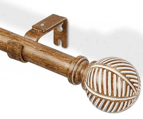 DEFYNEE Gardinenstange Metall mit Holzoptik, 76-152 cm Kaffeebraun | Ausziehbare Vorhangstange, gardinenstange holz, Boho Stil, Wand/Deckenmontage, Für Wohnzimmer, Schlafzimmer, Terrasse