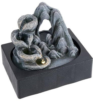 BTGGG Indoor Water Fountain Arched Rockery Indoor Water Feature with with LED Light, Lifelike Layered Rockery Table Top Waterfall for Meditation Relaxation Home Decoration, 3 Pin UK Plug Included