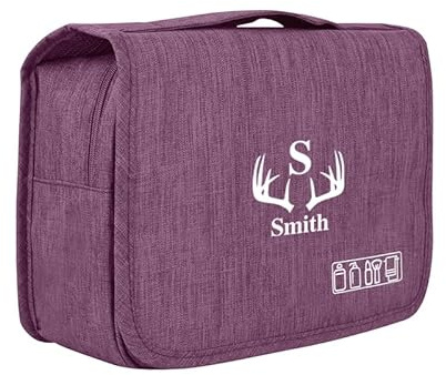 Personalisierte Kulturbeutel Reisetasche mit Haken zum Aufhängen Hängende Reise Toilettentasche mit Logo und Name Großer Kulturbeutel für Geschäftsreise und Urlaub (Lila)