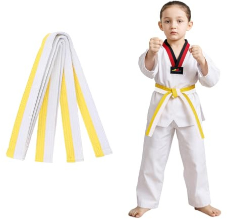 COYUN 1 pcs Ceintures D'arts Martiaux, Blanc et jaune Ceintures de Judo, Ceinture de taekwondo professionnelle pour karaté ceinture de sport Ceinture Accessoire de sport de combat Taekwondo, 160cm
