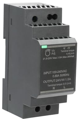 Alimentatore da 24V 1.5A 30W per Montaggio su Binario DIN, Trasformatore Switching AC-DC per Illuminazione LED Industriale e Automazione HDR-30-24