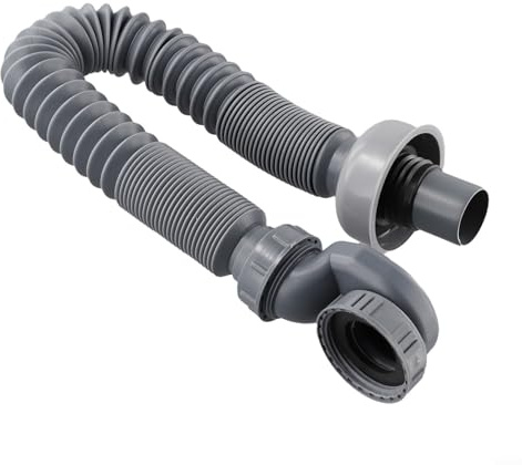 Tubo di scarico flessibile per vasca da bagno, a basso profilo, in polipropilene, salvaspazio, design flessibile con guarnizione dell'acqua, ricambio per vasca da bagno indipendente, 90 cm, grigio