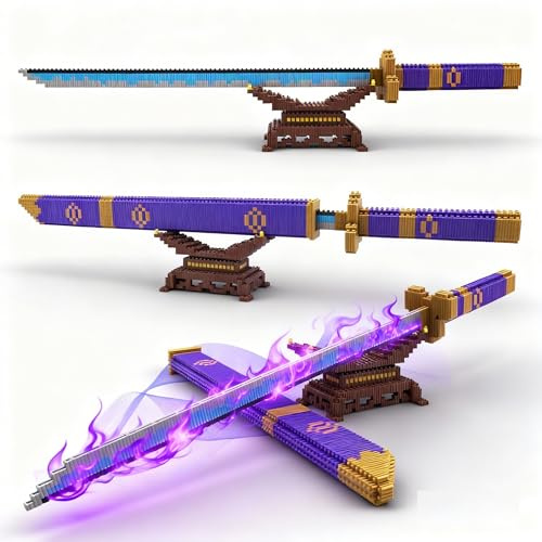 Anime Swords Building Blocks Set, 22.8in Piece One Cosplay Pirate Samurai Zoro Yamato Sword Building Kit with Scabbard & Stand Compatible with Lego, Top Japanese Famous Katana Sword Toy