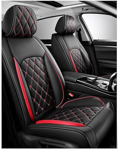 Schonbezüge Für Autositze Für VW Golf 6 GTI Golf 7 Golf 7 GTI Golf TDI Golf Sportsvan, Auto Sitzbezüge Universell, Autositzbezug Leder, Wasserdichtes，Verschleißfestes, Feine(Black red)