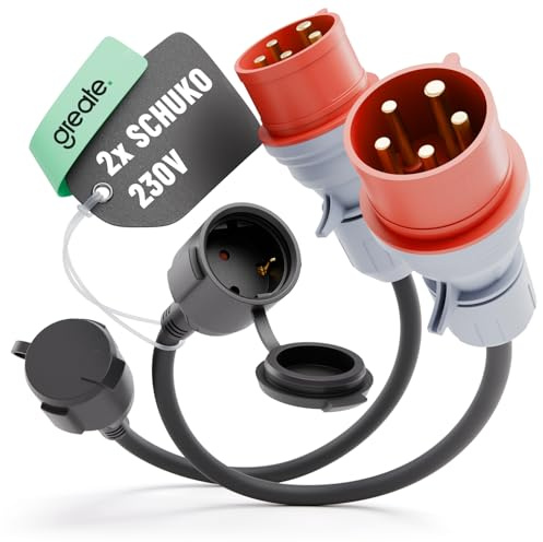 greate CEE Adapter 16A auf Schuko Kupplung - 50 cm Kabel & IP44 Schutz