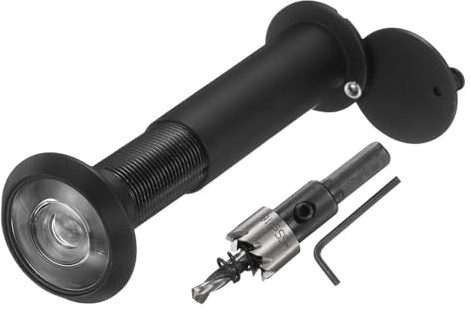 sourcing map Door Peephole, Door Viewer Peephole with 16mm/0.63'' Drill Bit Kit Fit 2-3/5'' to 4-1/8'' Front Door 200 Degree Wide Angle Peepholes Reverse Privacy Covers, Matte Black