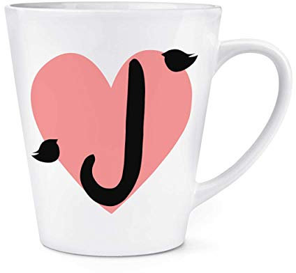 Letter J Heart Alphabet 12oz Latte Mug Cup