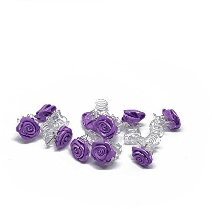 10 x Rosen auf Haarklammer - Brauthaarschmuck - Rosenhaarklammern (lila)